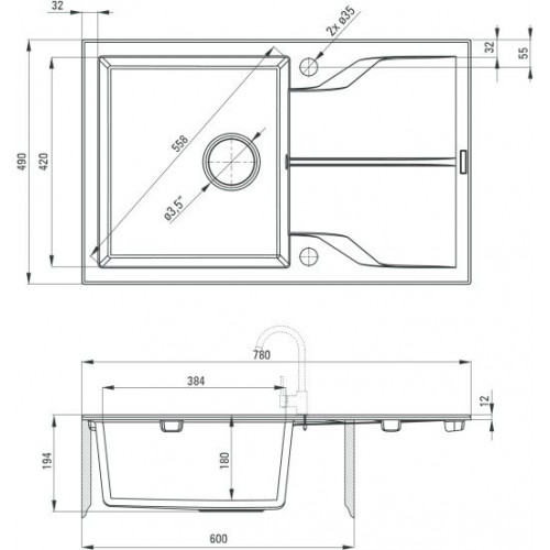 Кухонная мойка Deante Andante ZQN_A113 78x49 алебастр