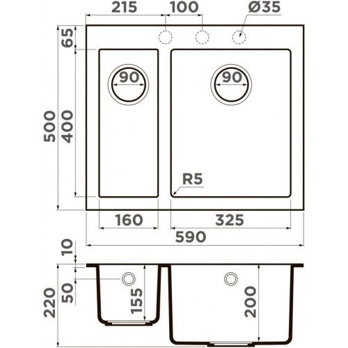 Кухонная мойка Omoikiri Bosen 59-2-CH 4993245 59x50 шампань