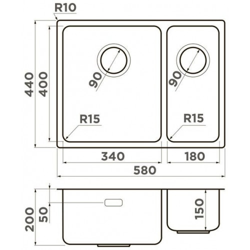 Кухонная мойка Omoikiri Tadzava 58-2-U/I-IN-L Ultra 15 4997118 58x44 нержавеющая сталь