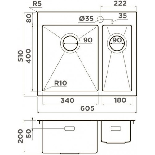 Кухонная мойка Omoikiri Akisame 60-2-IN-L 4993775 60,5x51 нержавеющая сталь