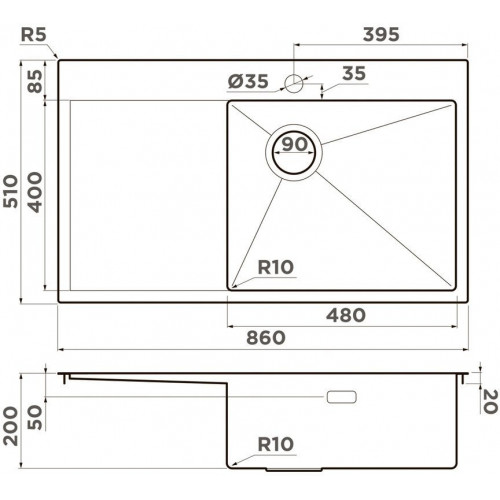 Кухонная мойка Omoikiri Akisame 86-GB-L Side 4997043 86x51 графит