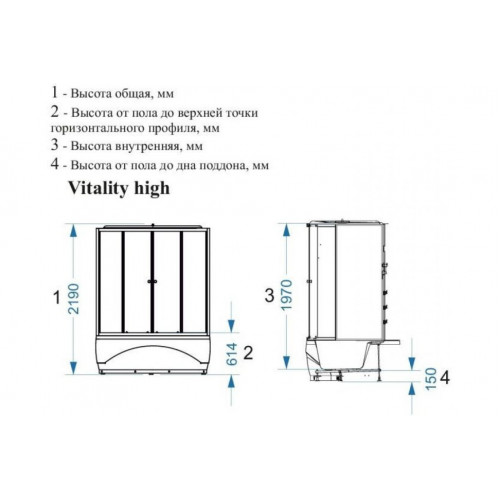 Душевая кабина Domani-Spa Vitality High 120х120 тонированное стекло / черные стенки