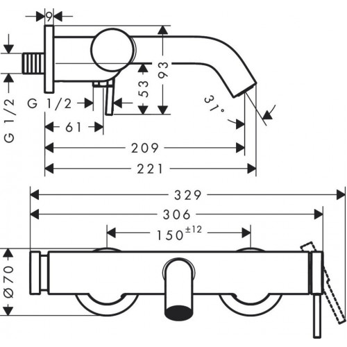 Смеситель для ванны Hansgrohe Tecturis S 73422000 хром