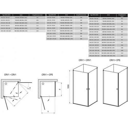 Душевой уголок Ravak CRV1+CPS 100x80 стекла прозрачные, профиль серебристый