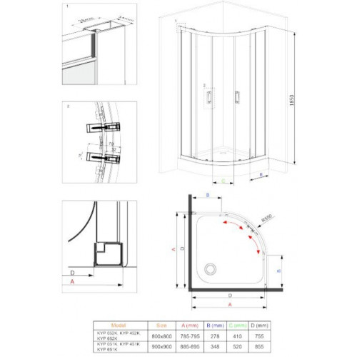 Душевой уголок Deante Funkia KYP 451K 90x90 графитовое стекло