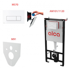 Сет 4в1 система инсталляции AlcaPlast AM101/1120+M570+M91 (кнопка белая)