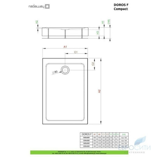 Прямоугольный поддон Radaway Doros F Compact 120x90