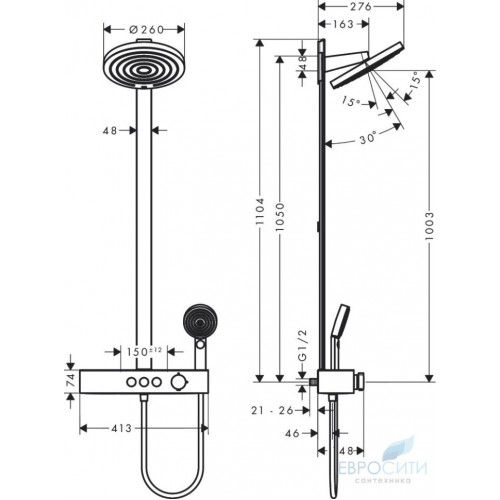 Душевая стойка Hansgrohe Pulsify Showerpipe 260 2jet 24240670