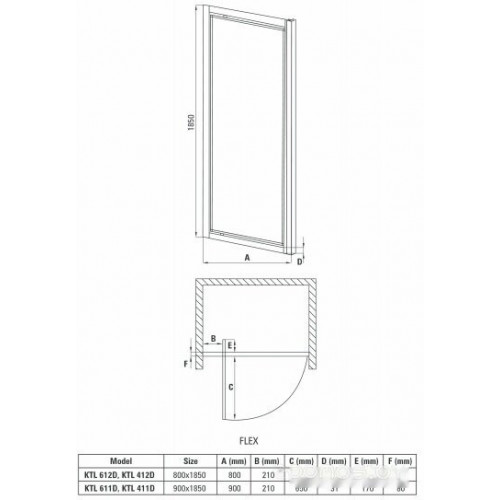 Душевая дверь Deante Flex KTL 612D 80x185