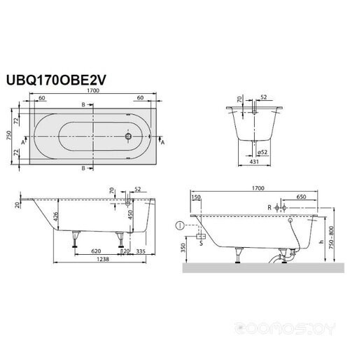 Ванна Villeroy & Boch OBERON 170x75 UBQ170OBE2V-01 кварил