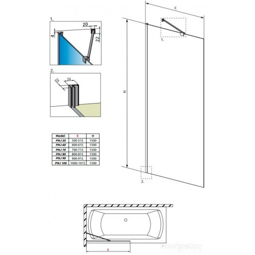 Стеклянная шторка для ванны Radaway Idea PNJ 50