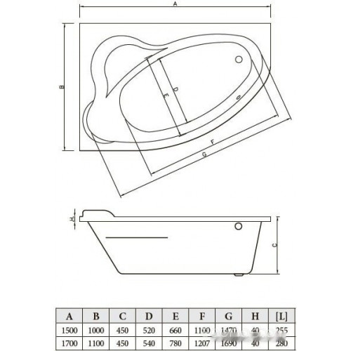 Ванна Bonito Home Rosa 170x110R (с ножками)