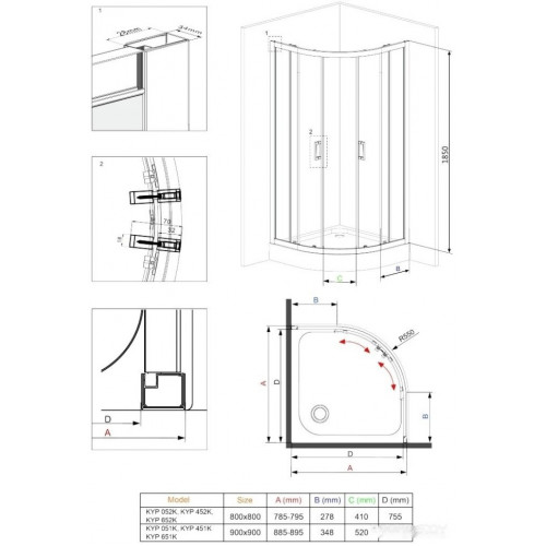 Душевой уголок Deante Funkia KYP 451K 90x90 графитовое стекло