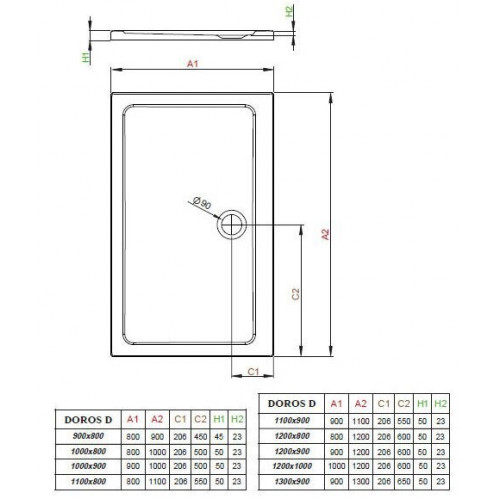 Прямоугольный поддон Radaway Doros D 100x80