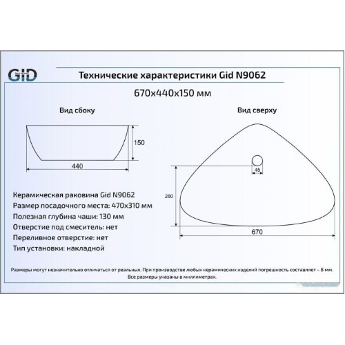 Умывальник Gid N9062 (белый)