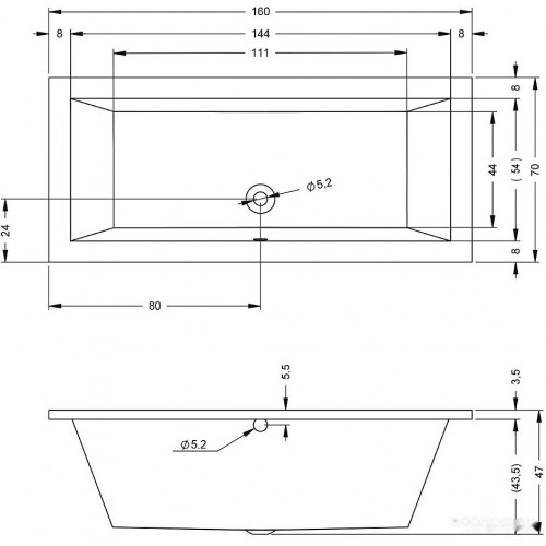 Ванна Riho Lusso 160x70 BA57 (без ножек)