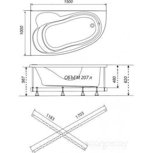 Ванна Triton Кайли 150x100L (с каркасом)