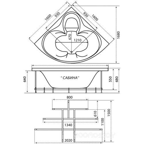 Ванна Triton Сабина Экстра 160x160 Релакс (гидро/хромотерапия)