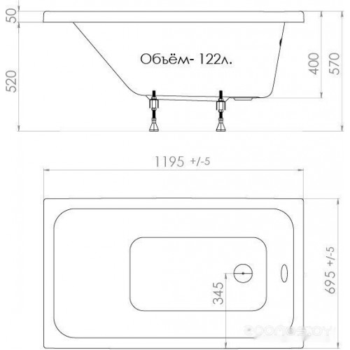 Ванна Triton Ультра 120x70 (с ножками)