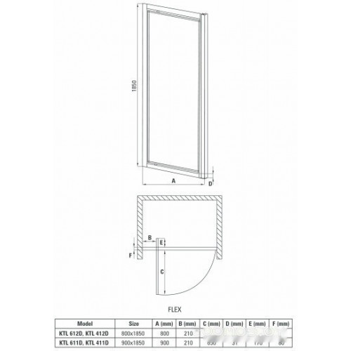 Душевая дверь Deante Flex KTL 611D 90x185