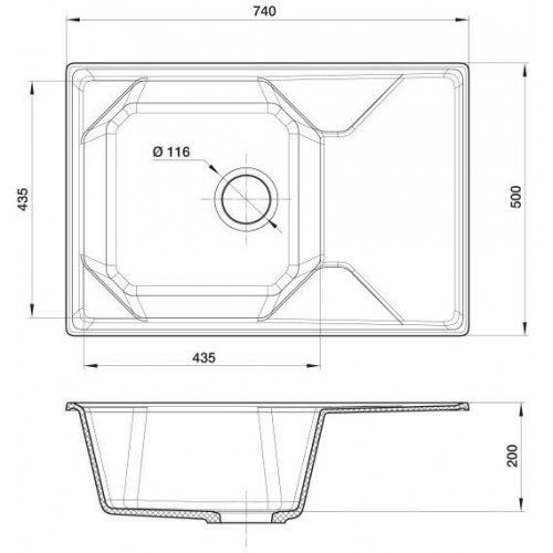 Мойка кухонная GranFest GF-U-740L графит