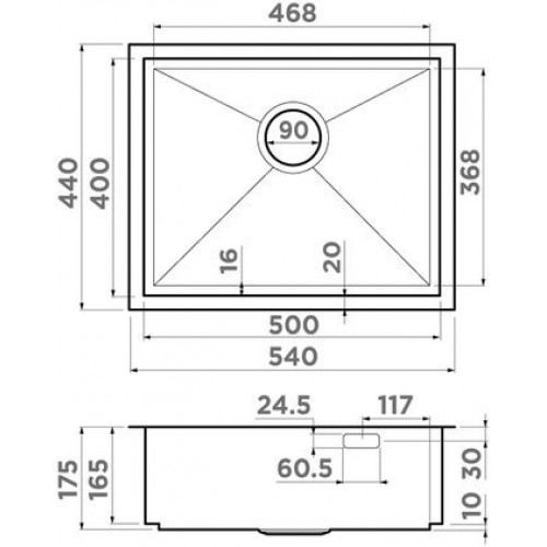 Кухонная мойка Omoikiri Kasen 54-16-INT-IN 4997059 54x44 нержавеющая сталь