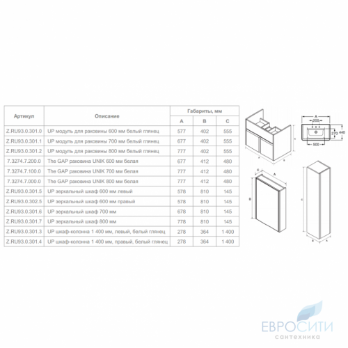 Пенал Roca Up (белый) (левый)