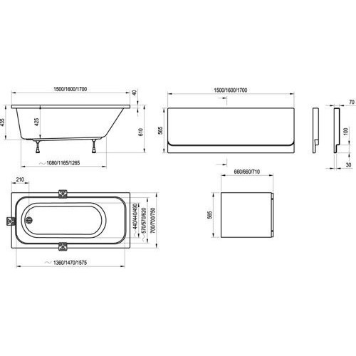 Ванна акриловая Ravak Chrome 150x70 (ножки отдельно)