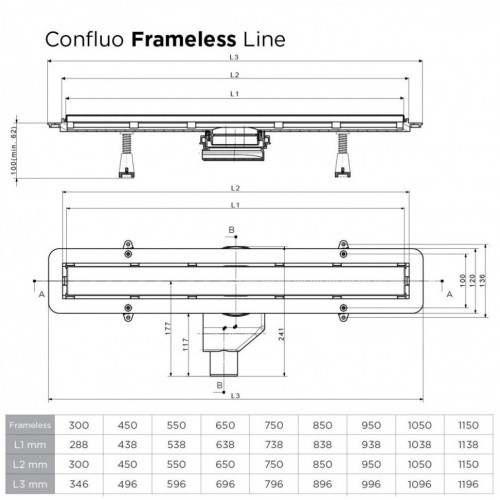 Душевой лоток с решеткой Pestan Confluo Frameless line 13701234 950 mm