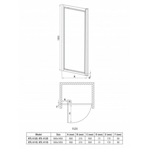 Душевая дверь Deante Flex KTL 611D 90x185