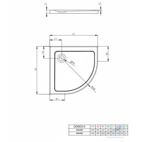 Угловой поддон Radaway Doros A 90x90