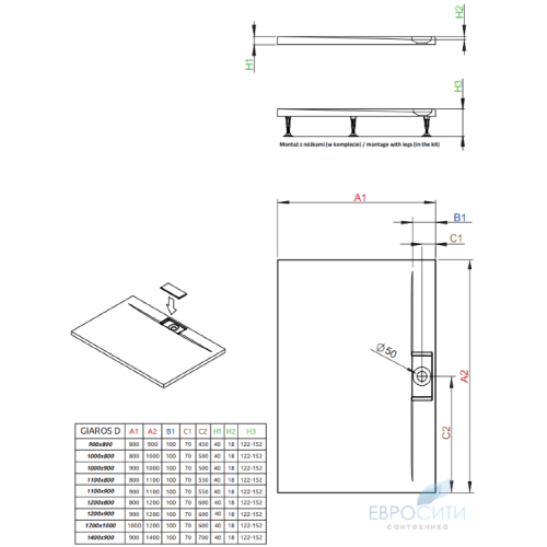 Прямоугольный поддон Radaway Giaros D 120x80