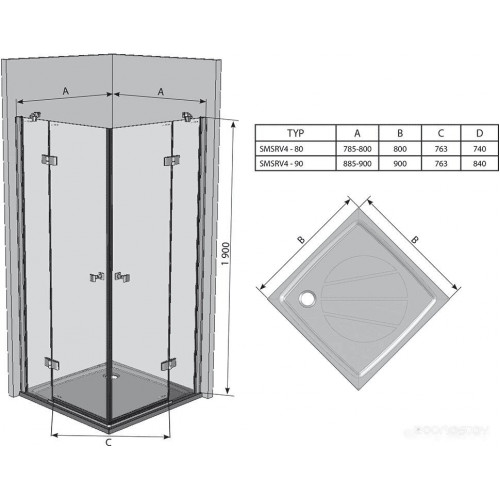 Душевой уголок Ravak SmartLine SMSRV4 90x90