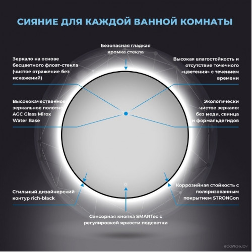 Зеркало Wellsee Зеркало с фоновой LED-подсветкой 7 Rays' Spectrum 172200120, 65 х 65 см (с сенсором и регулировкой яркости освещения)