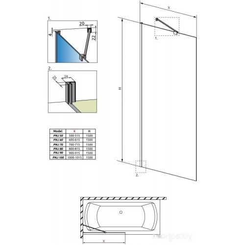 Стеклянная шторка для ванны Radaway Idea Black PNJ 70