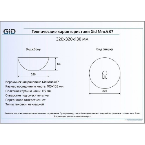 Умывальник Gid MNC487 (серый/белый)