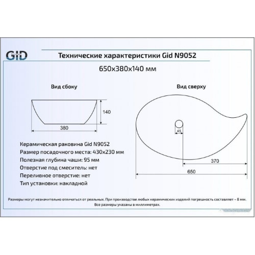 Умывальник Gid N9052 (белый)