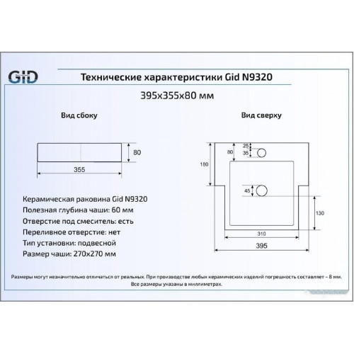 Умывальник Gid N9320 (белый)