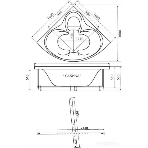 Ванна Triton Сабина Экстра 160x160 Базовая (гидро)