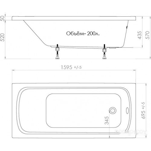 Ванна Triton Стандарт 160x70 (с каркасом, экраном и сифоном)