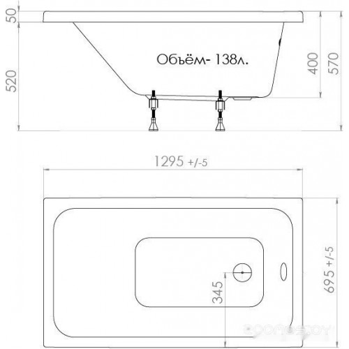 Ванна Triton Ультра 130x70 (без ножек)