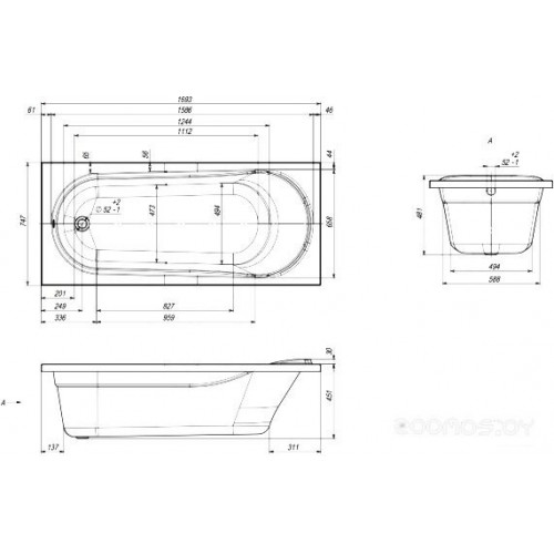 Ванна Vento Spa AQUA 170x75