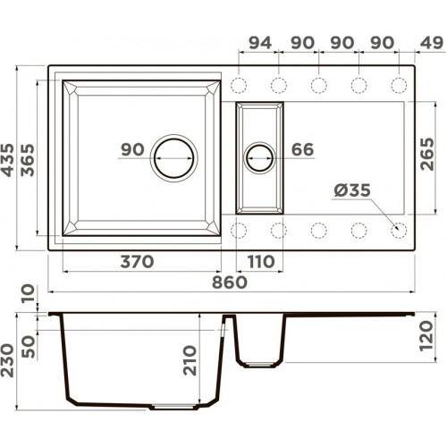 Кухонная мойка Omoikiri Sakaime 86-2-WH 4993129 86x43,5 белый