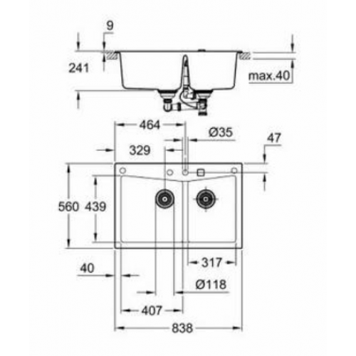 Кухонная мойка GROHE K700 83,8x56 черный гранит