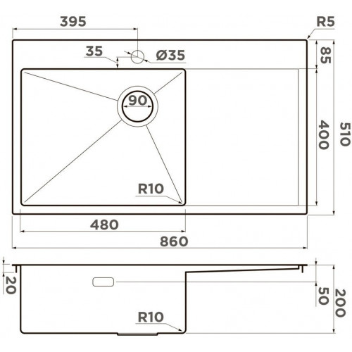 Кухонная мойка Omoikiri Akisame 86-IN-L Side 4997031 86x51 нержавеющая сталь