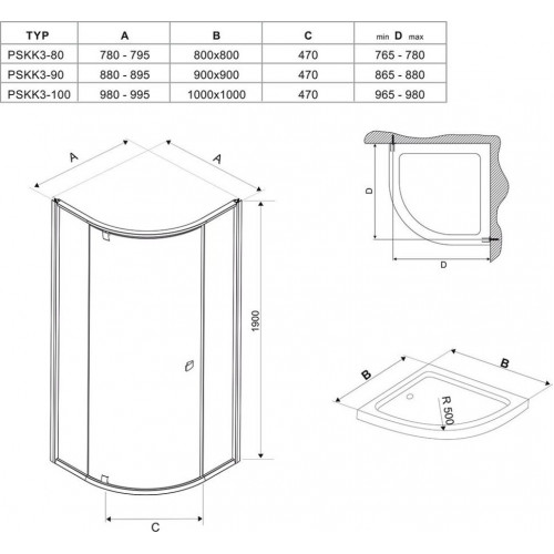 Душевой уголок Ravak Pivot PSKK3-90 стекло блестящая+Transparent