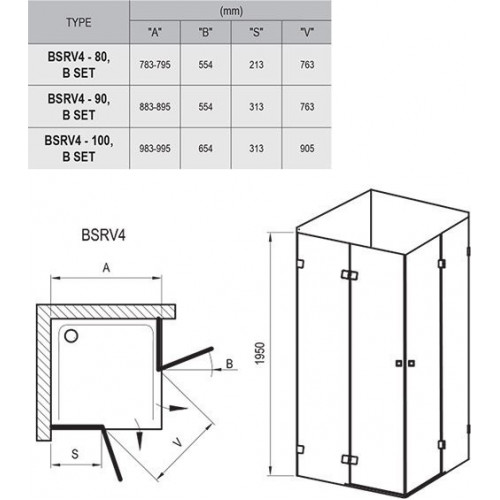 Душевой уголок Ravak Brilliant BSRV4 100 1UVAAA00Z1 + D01000A074 100x100 стекла прозрачные, профиль хром