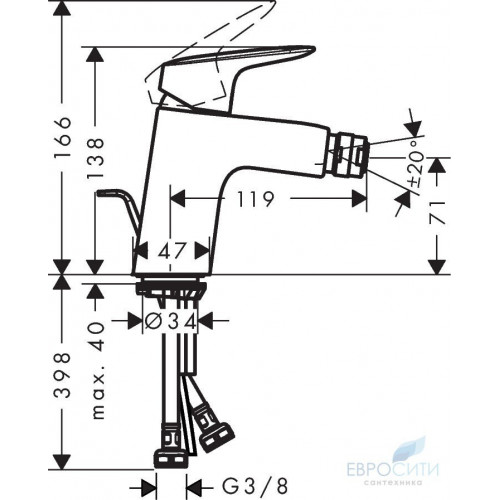 Смеситель для биде Hansgrohe Logis 70 71204000 (с донным клапаном)