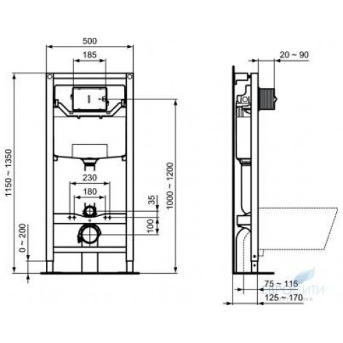 Инсталляция с унитазом Ideal Standard Tesi Aquablade Oleas M2