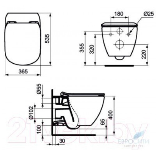 Инсталляция с унитазом Ideal Standard Tesi Aquablade Oleas M2